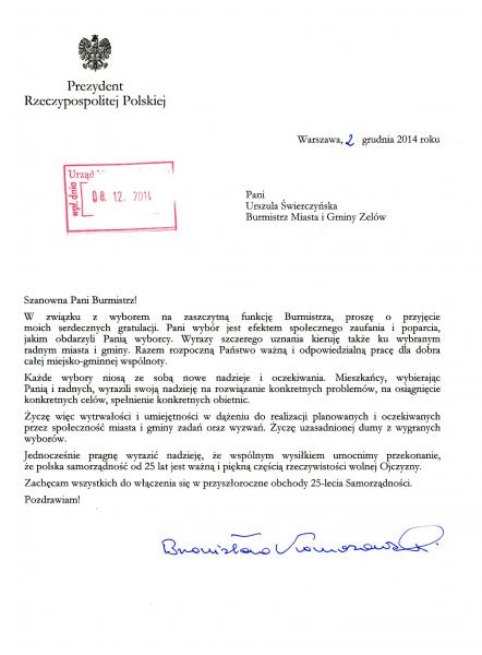 gratulacje od Prezydenta
