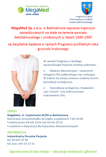 Bezpłatne badania w ramach Programu profilaktyki raka gruczołu krokowego Bezpłatne badania w ramach Programu profilaktyki raka gruczołu krokowego