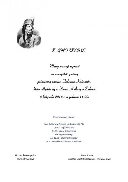 zaproszenie kościuszko