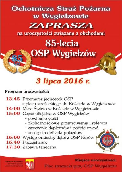 plakat obchodów 85-lecia OSP Wygiełzów