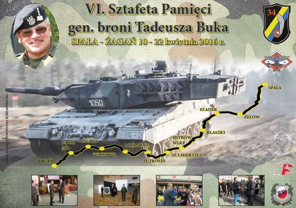 plakat sztafety upamiętniającej postać generała T. Buka